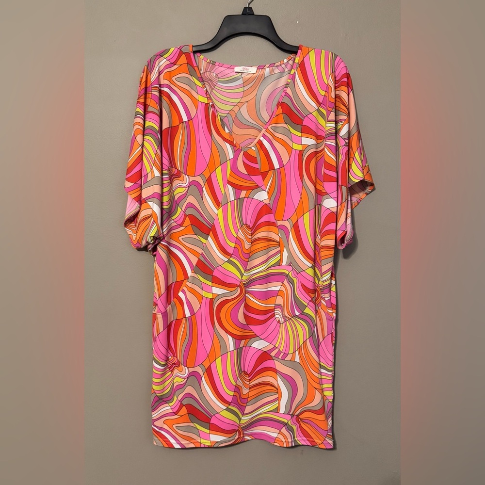 Trina Turk Pink, Orange & Yellow Swirl Mini Dress